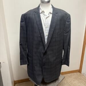 Indochino Windowpane Plaid 100% Wool Surgeons Blazer Sport Coat Men 54L Gray